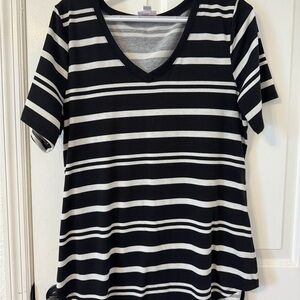 LuLaRoe Black and White Striped Short Sleeve Tee